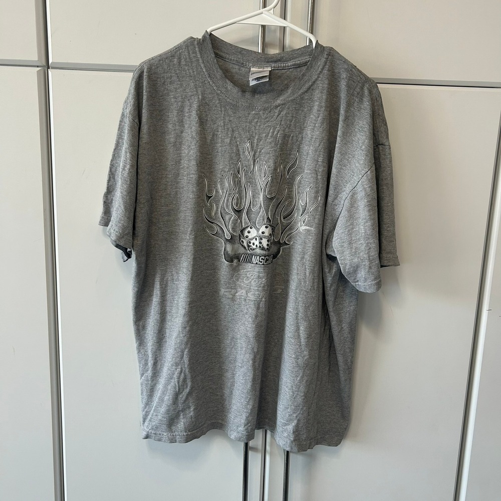 Vintage NASCAR Ford Racing T-Shirt Heather Gray Flaming Dice Anvil XL‎ Mens